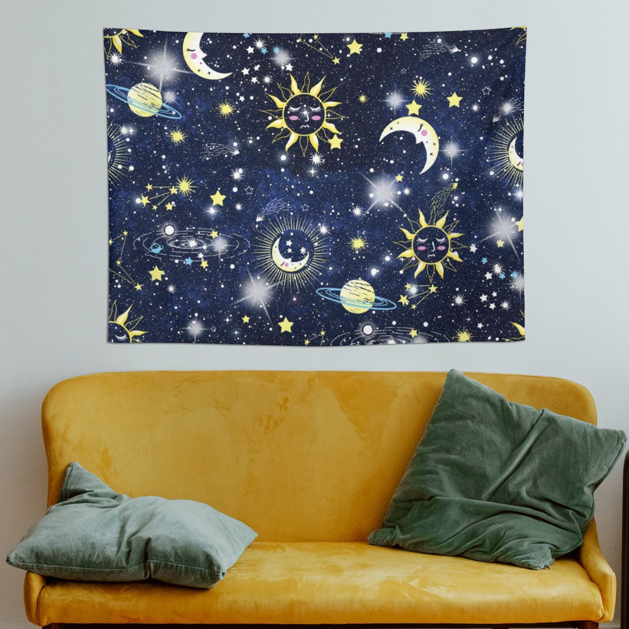 Sun and Moon Tapestry,shining Star Wall Hanging Aesthetics,wall