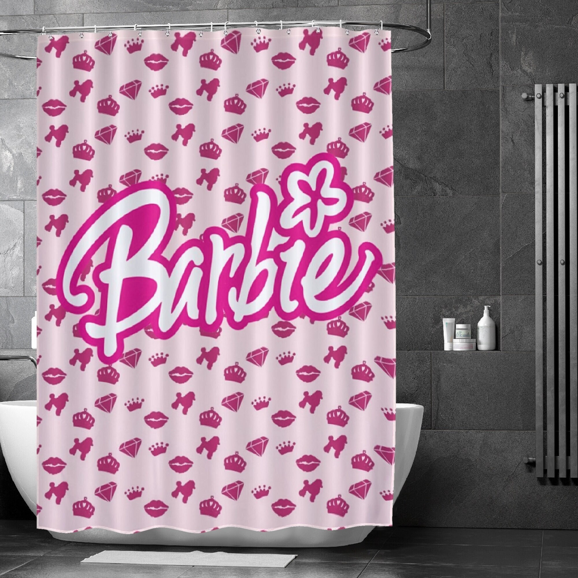 Pink and Black Shower Curtain Pink Bathroom Decor Lips Bath Decor