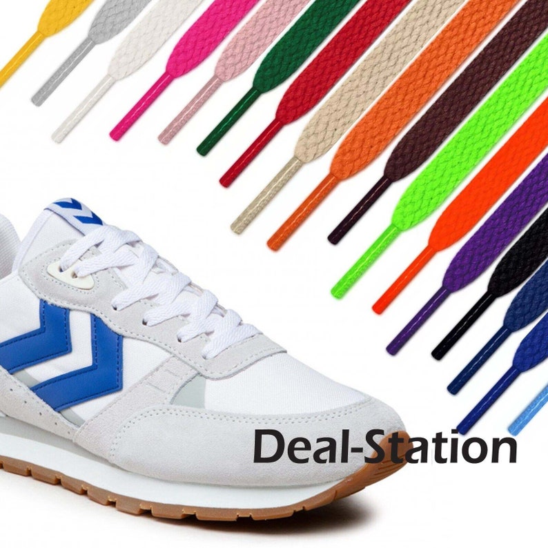 Shoe Laces Flat Coloured Pair of Shoelaces Trainers Shoes Boot Football Running Hiking Quality Lots of Colours image 1