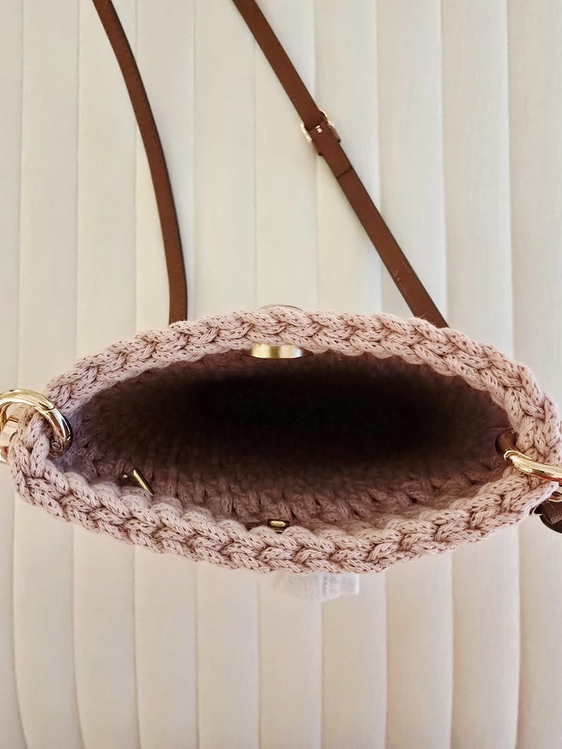 Crochet Crossbody Phone Purse: Handmade, Recycled Cotton, Vegan Leather Strap image 9