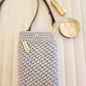 Crochet Crossbody Phone Purse: Handmade, Recycled Cotton, Vegan Leather Strap image 5