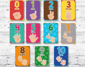 Printable Number Flash Cards: Hand Counting, Learning Numbers (PDF Digital Download)