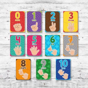 Printable Flashcard - Printable Learning Numbers, 10 Printable Numbers Flash Cards, PRINTABLE Hand Numbers Card Set, Flash Cards, Laminated