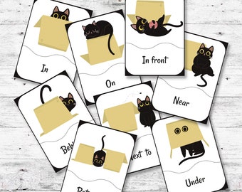 Prepositions Digital Printable Flashcards, Prepositions Montessori Cards, Printable Positional Flashcards, Printable Flashcards