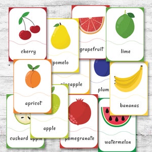 24 PDF Digital Printable Fruits and Vegetables Flashcards, FlashCards Pdf Printable, Montessori flashcards, Flash Cards Download
