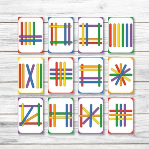 Popsicle Sticks Shapes Activity 12 Pages Jeu pour les tout-petits Activités imprimables Montessori Imprimables préscolaires pour les enfants Ressources scolaires