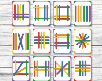Popsicle Sticks Shapes Activity 12 Pages Game for Toddlers Montessori Printable Activities Preschool Printables for Kids School Resources