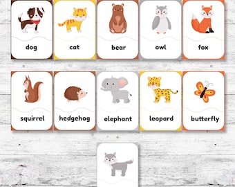 Animal Flash Cards for Children - Montessori Animal Flash Cards - Animal Instant Download - Animal Printable Cards - Preschool Cards