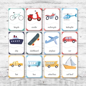 24 Transport Flashcards / Image Cards for Kids preschoolers