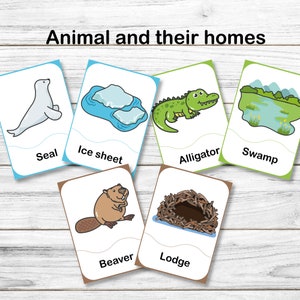 Animaux et leurs maisons Cartes assorties - Cartes flash imprimables d'animaux - Cartes imprimables Montessori - Carte flash imprimable