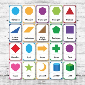 Cartes mémoire imprimables numériques de formes colorées, cartes de formes géométriques, cartes mémoire de formes minimalistes imprimables