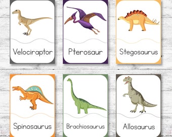 PDF Digital Printable Dinosaur Flash Cards, Printable Montessori Materials, Homeschool Preschool Toddler Flash Cards