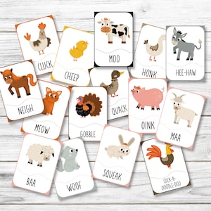 Tarjetas didácticas con sonidos de animales de granja - Ruido de animales de granja - Tarjetas didácticas con sonidos de animales - Tarjetas didácticas imprimibles