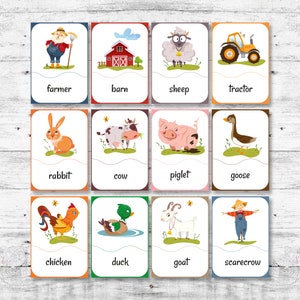 12 Printable Farm Animals Flashcards, PDF Printable Cards, Farm Flash Cards, Farm Animals Montessori Cards, Animals FlashCards