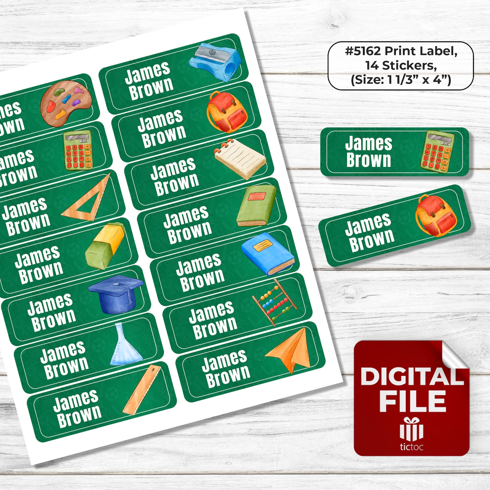 Personalized School Name Stickers: Printable Labels (digital Download ...