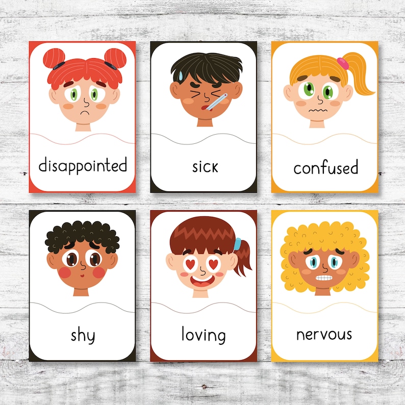 18 PDF Digital Printable Emotion Cards, Feelings & Emotion Cards