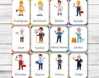 Occupations Digital Printable Flashcard - Community Helpers Printable Cards - Printable Flashcard - Occupations Flashcard