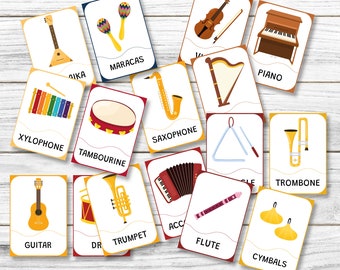 Tarjetas didácticas de instrumentos musicales: Imprimibles educativos Montessori (PDF)
