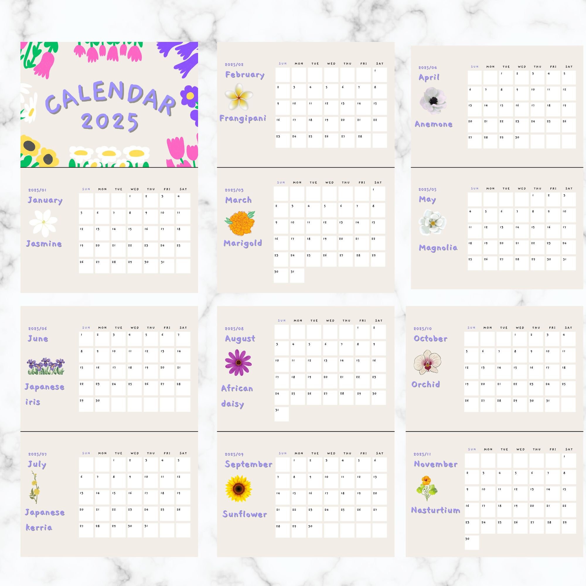 2025 Flower Calendar: Dazzling Digital Prints for Every Month - Etsy 2025-flower-calendar-dazzling-digital-prints-for-every-month-etsy