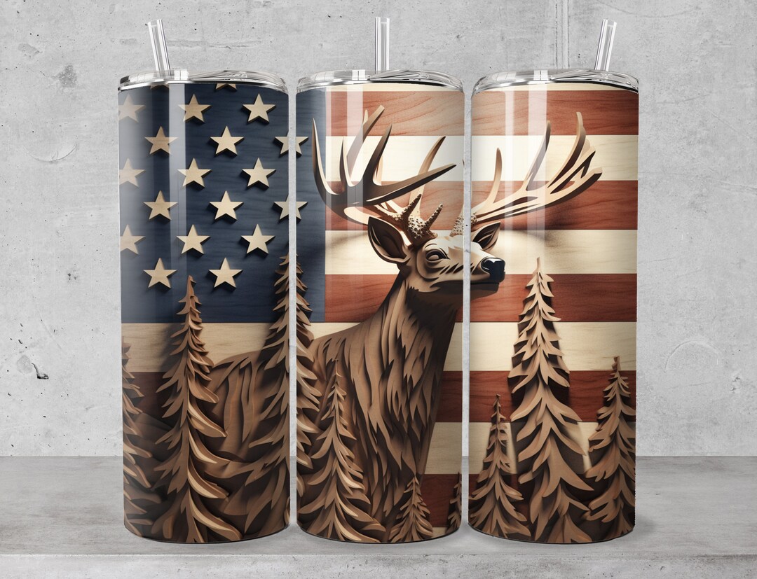 Deer American Flag Tumbler 20 Oz Skinny Tumbler Sublimation Design ...