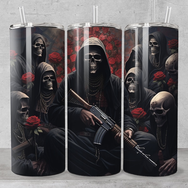 Santa Muerte 20 oz Skinny Tumbler Sublimation Design, Straight & Tapered Tumbler Wrap, Instant Digital Download PNG, Chicano Tumbler