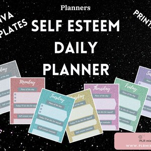 Self-Esteem Daily Planner. Canva Templates. PLR