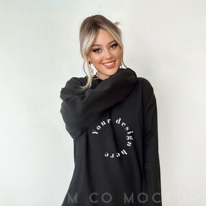 Gildan Black 18000 Mockup, Oversized Black Sweater Mockup, Gildan trendy 18000 Mockup, Gildan Model, Sweater Mockup, black sweatshirt mockup