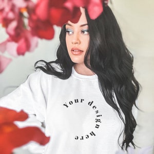 Gildan 18000 White Mockup Editorial Template | Gildan white Mockup | White sweatshirt Mockup | White oversized sweater mockup | Gildan 18000