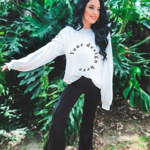 White Sweater Mockup | Gildan 18000 white Mockup | White hoodie  Mockup |  White Jumper oversized | Gildan sweater gildan crewneck mockup