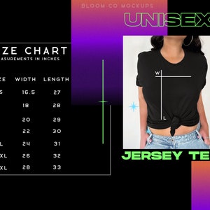 Size chart Bella Canvas 3001 Neon , T-shirt Measurements, 3001 Size Chart, Unisex Jersey size chart, Bella Canvas Size Chart, BC Size Chart