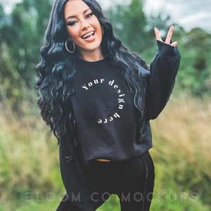 Black Gildan 18000 Mockup, Oversized Sweatshirt Mockup, Gildan trendy 18000 outdoors Mockup, Black Gildan Model, Black Sweater Mockup