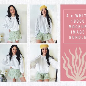 White Sweater Mockup Bundle | White Gildan 18000 Sweatshirt Mockup | Gildan Plus size trendy Mockup | White sweater mockup