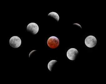 2025 Blood Moon Lunar Eclipse Print - Celestial Wall Art - Astrophotography Decor - Moon Phases Composite - Space Enthusiast Gift