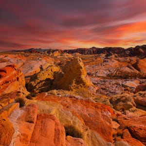 Valley of Fire Nevada Print - Sunset Desert Landscape Photo Wall Art Print - Colorful Desert Sunset - Fiery Red Rock Formations