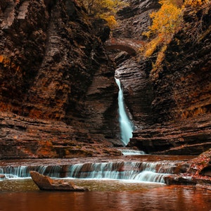 Watkins Glen Waterfall Landscape Photo Print- New York Nature Wall Art, Scenic Waterfall Photography, Finger Lakes State Park Decor
