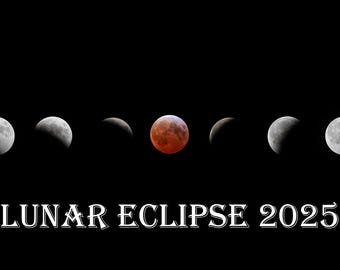 Maansverduistering bloedmaan 2025 panoprint - astrofotografie muurkunst - hemelse decor - maanfase composiet - ruimtecadeau