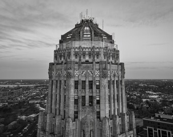 Buffalo City Hall Print: Black & White Aerial View, NY Landmark