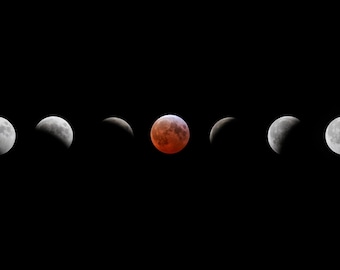 2025 maansverduistering bloedmaan pano print - astrofotografie muurkunst - hemelse decor - maanfase composiet - ruimtecadeau