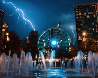 Atlanta Lightning Storm Photo Print: Urban Skyline Wall Art