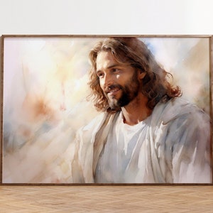 Jesus Christ Portrait: Smiling Jesus Watercolor Art Print