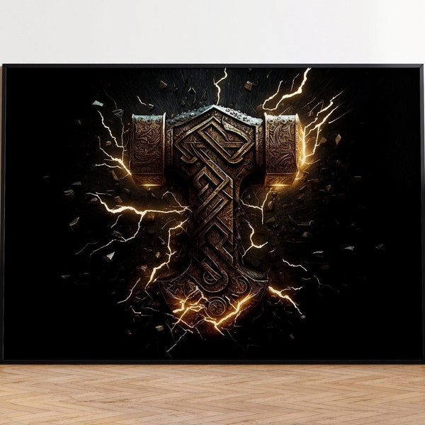 Mjolnir Wall Decor, Thors Hammer, Vikings, Worthy Thor, Mjolnir Poster, Thor Wall Decor, Thor Odinson, Thor Artwork, Thor Gifts For Men