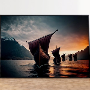 Viking Ship Poster, Viking Long Boat, Viking Poster, Mythology Wall Decor, Viking Gifts, Norway Viking Art Print, Viking Wallpaper, Wall Art