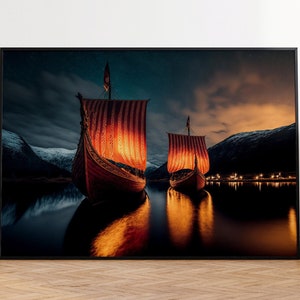 Viking Ship Poster, Viking Long Boat, Viking Poster, Mythology Wall Decor, Viking Gifts, Norway Viking Art Print, Viking Wallpaper, Wall Art
