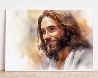Laughing Christ Christ&#39;s Embrace Jesus Picture Jesus Painting Jesus Art Christ&#39;s Smile Jesus Watercolor Jesus Wall Art Xmas Jesus Gift Jesus