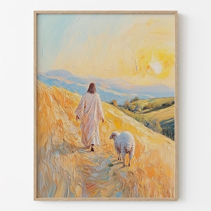 Jesus and Sheep Painting: Christian Bible Art (Digital Download)