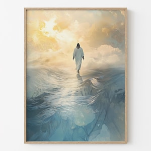 Jesus Walks on Water DIGITAL DOWNLOAD, Watercolor Wall Art, Modern Jesus Bible Printable Wall Art, Digital Print Art, Bible Christian Gift