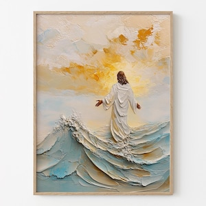 Jesus Walks on Water DIGITAL DOWNLOAD, Watercolor Wall Art, Modern Jesus Bible Printable Wall Art, Digital Print Art, Bible Christian Gift