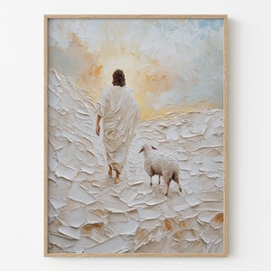 Jesus and Lost Sheep Painting: Christian Bible Art (Digital Download)