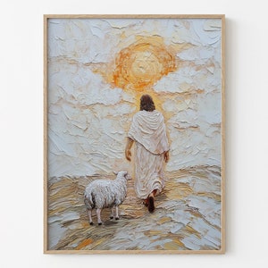 Jesus and the Lost Sheep Art: Minimalist Christian Painting (Digital Download)