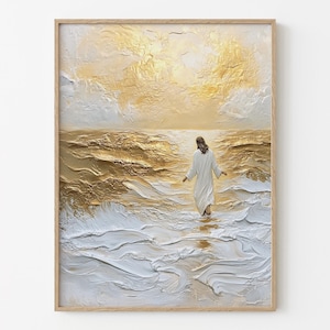 Jesus Walks on Water DIGITAL DOWNLOAD, Watercolor Wall Art, Modern Jesus Bible Printable Wall Art, Digital Print Art, Bible Christian Gift